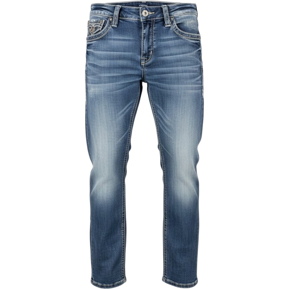 Rock Revival Rosewood Easy Ankle Skinny Jeans 31 Blue Embellished Distressed